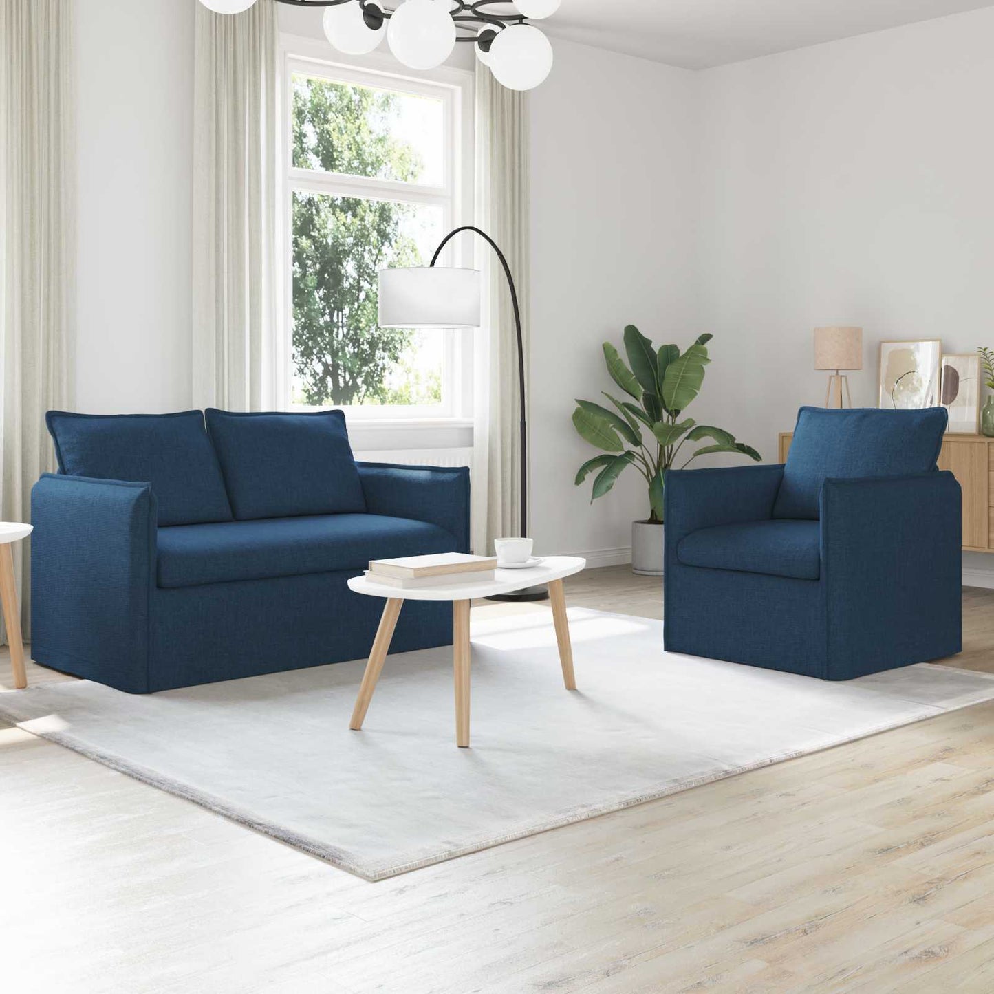Bankstel 2 pcs Blauw 136 x 82 x 85 cm Stof is nu te koop bij PeponiXL, paradijselijk wonen!