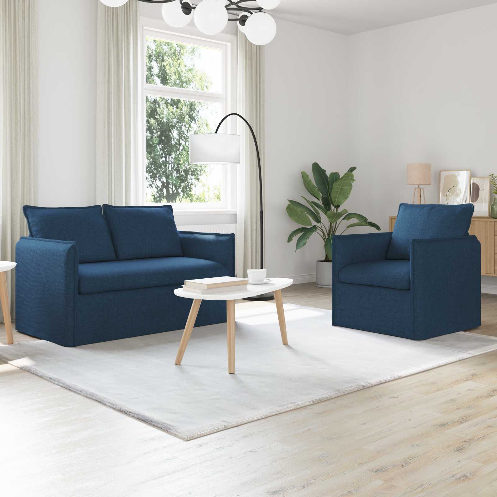Bankstel 2 pcs Blauw 136 x 82 x 85 cm Stof is nu te koop bij PeponiXL, paradijselijk wonen!