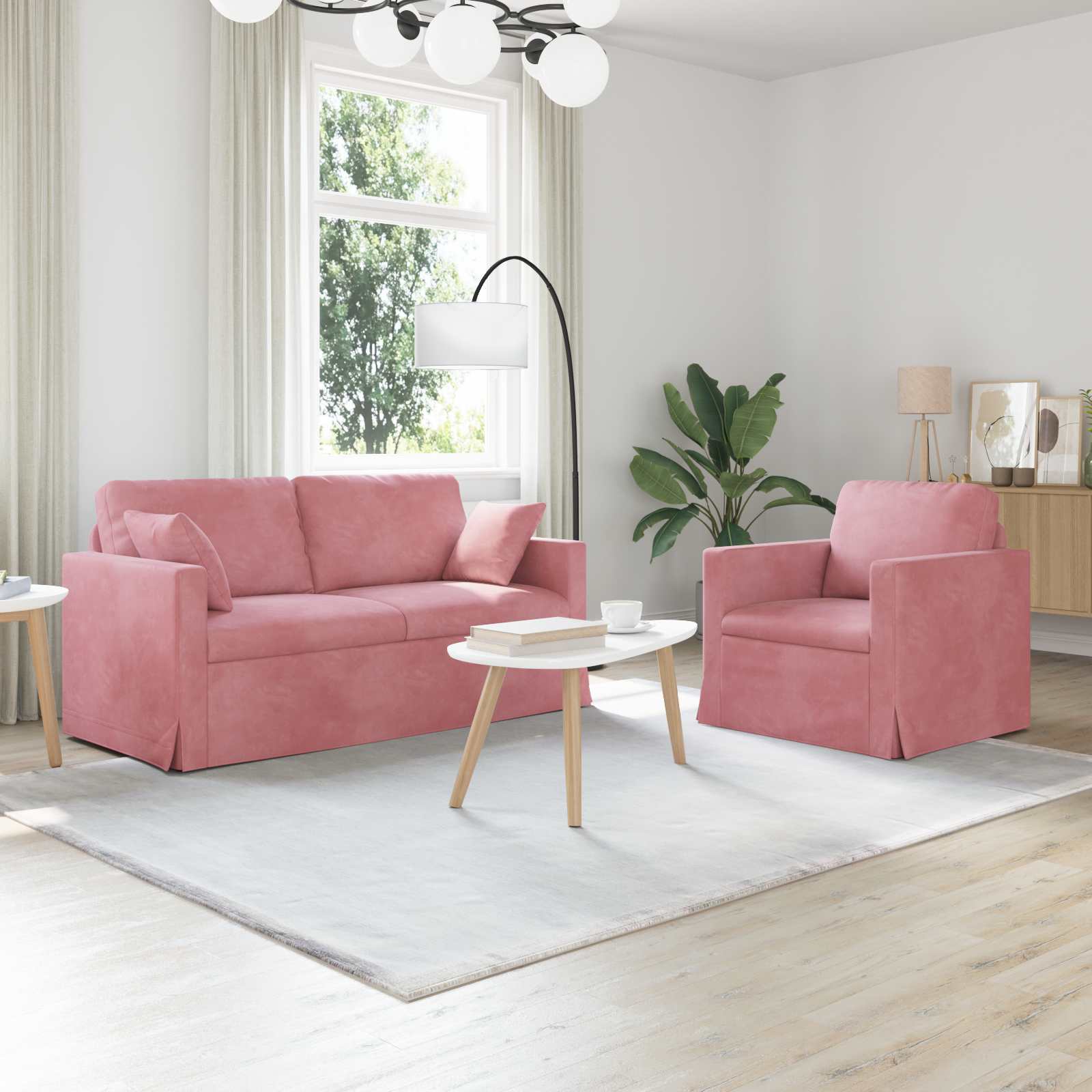 Bank 2 pcs Roze 158 x 78 x 80 cm Fluweel is nu te koop bij PeponiXL, paradijselijk wonen!