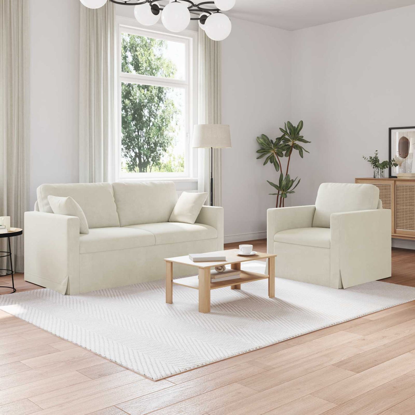 Bankstel 2 pcs Crème 158 x 78 x 80 cm Fluweel is nu te koop bij PeponiXL, paradijselijk wonen!