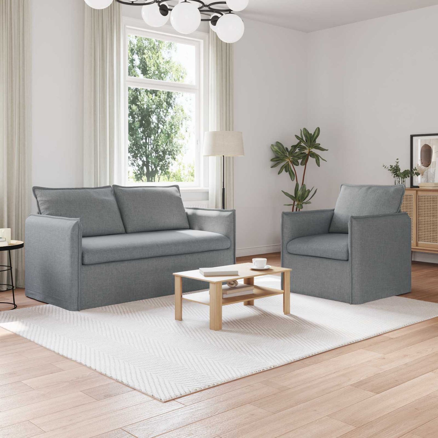 Bankstel 2 pcs Lichtgrijs 156 x 82 x 85 cm Stof is nu te koop bij PeponiXL, paradijselijk wonen!