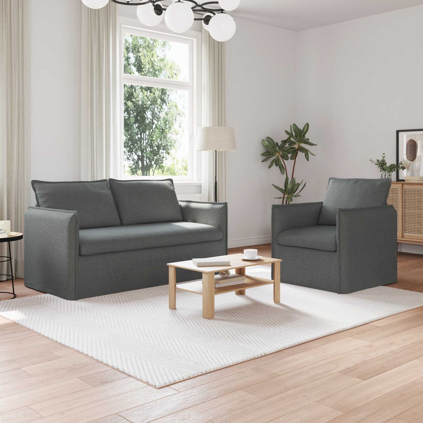 Bankstel 2 pcs Donkergrijs 156 x 82 x 85 cm Stof is nu te koop bij PeponiXL, paradijselijk wonen!