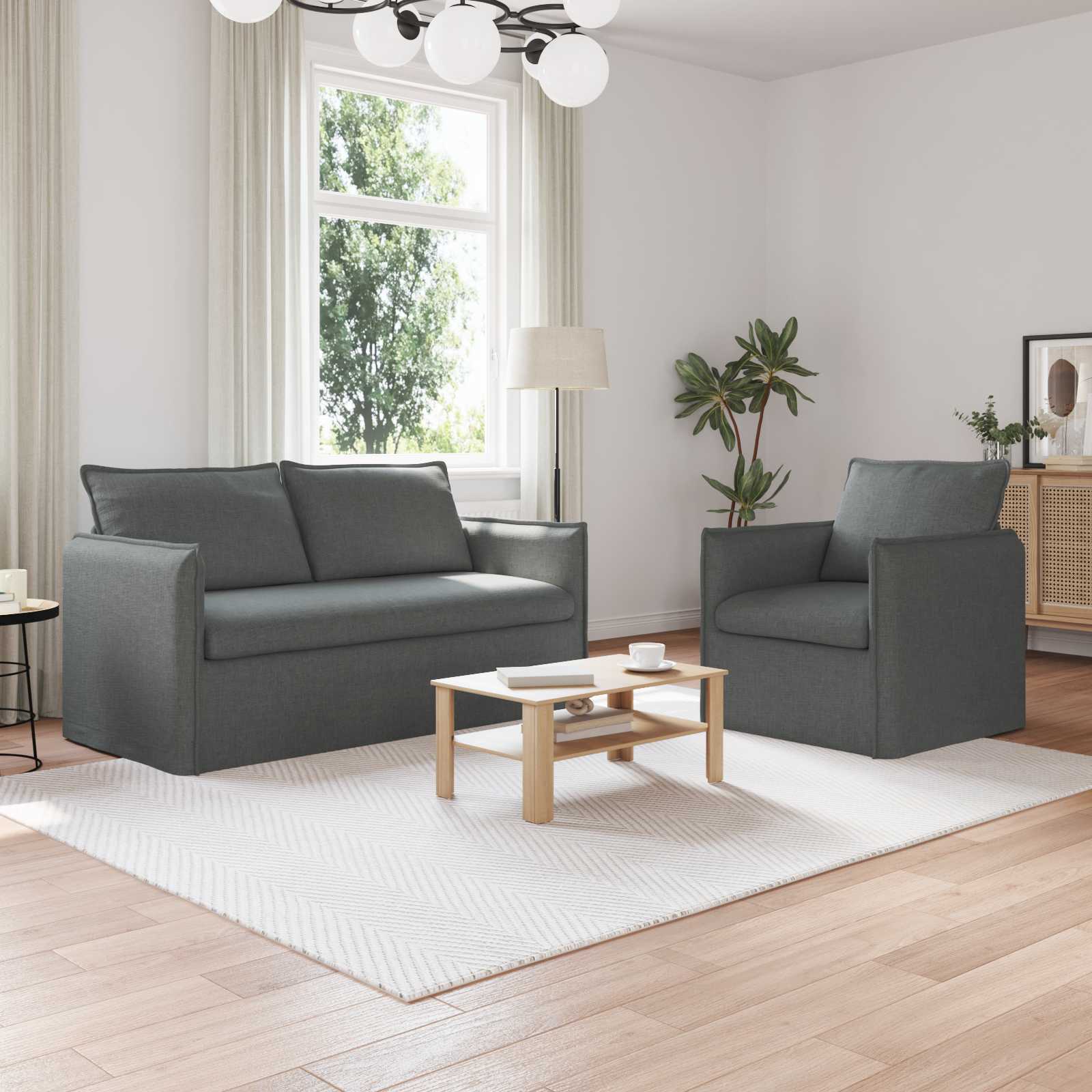 Bankstel 2 pcs Donkergrijs 156 x 82 x 85 cm Stof is nu te koop bij PeponiXL, paradijselijk wonen!