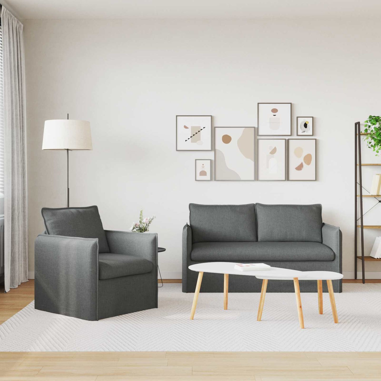 Bankstel 2 pcs Donkergrijs 156 x 82 x 85 cm Stof is nu te koop bij PeponiXL, paradijselijk wonen!