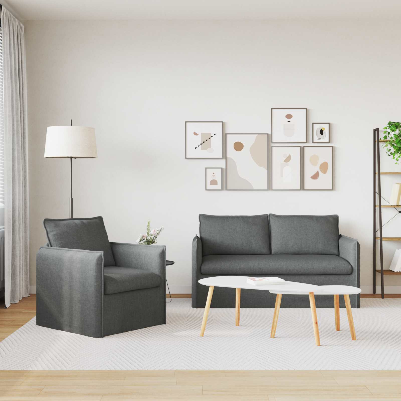 Bankstel 2 pcs Donkergrijs 156 x 82 x 85 cm Stof is nu te koop bij PeponiXL, paradijselijk wonen!