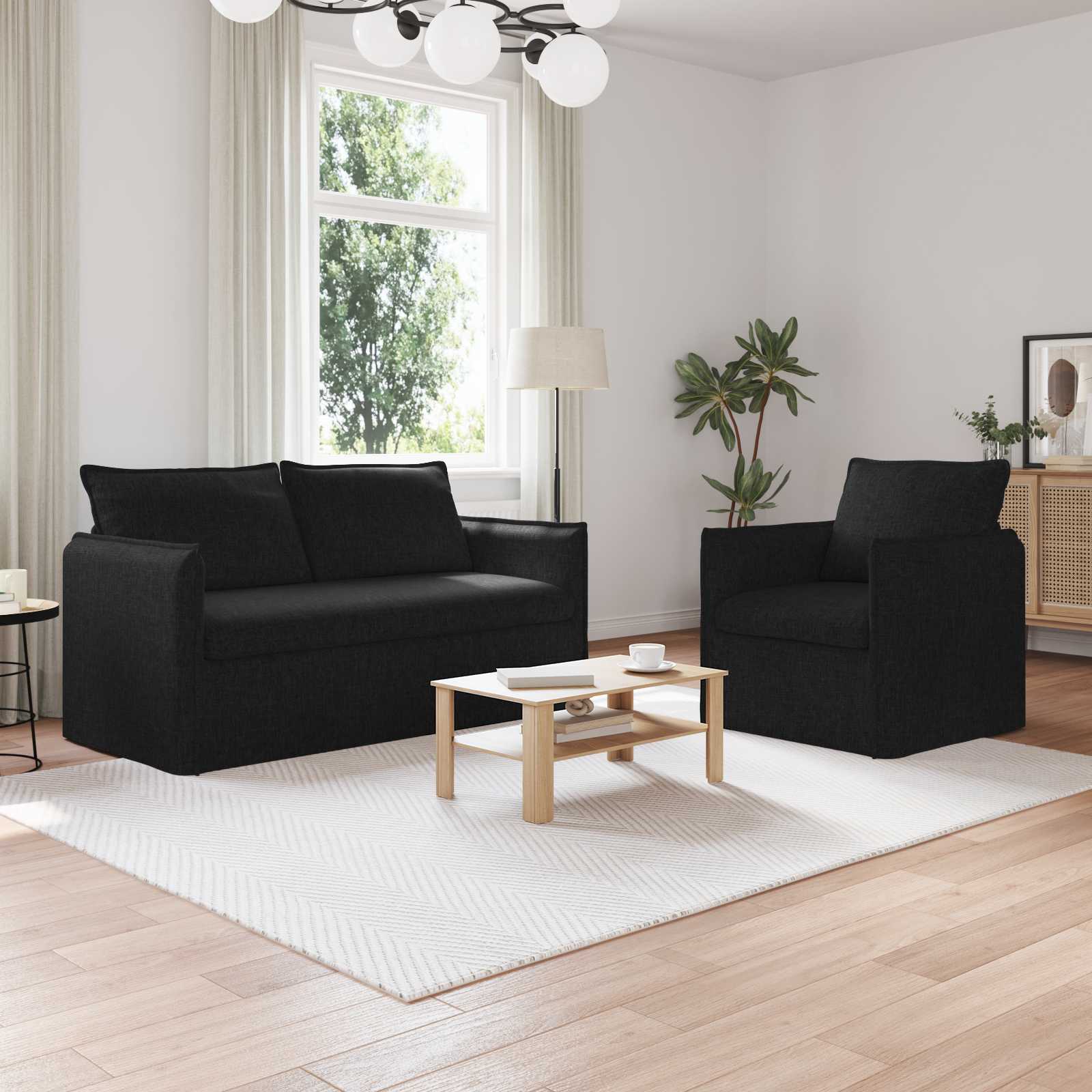 Bankstel 2 pcs Zwart 156 x 82 x 85 cm Stof is nu te koop bij PeponiXL, paradijselijk wonen!