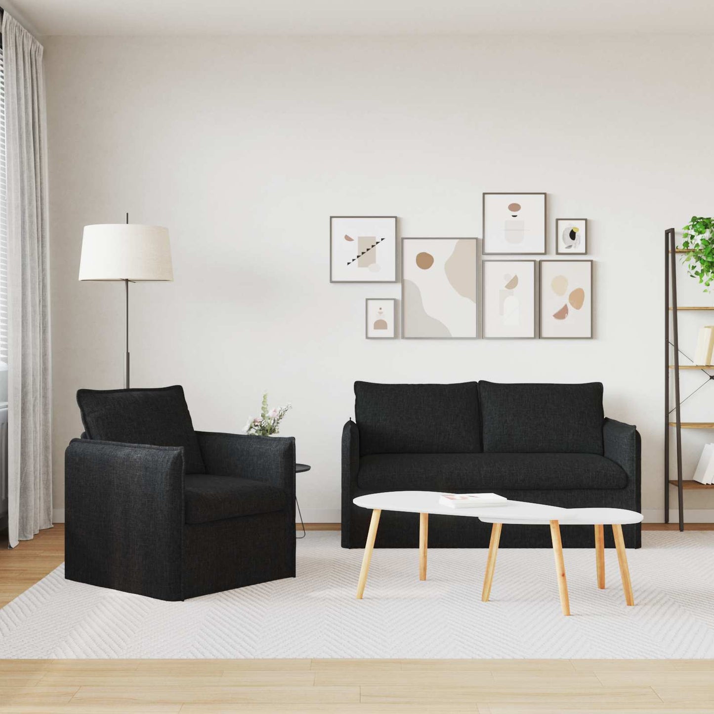 Bankstel 2 pcs Zwart 156 x 82 x 85 cm Stof is nu te koop bij PeponiXL, paradijselijk wonen!