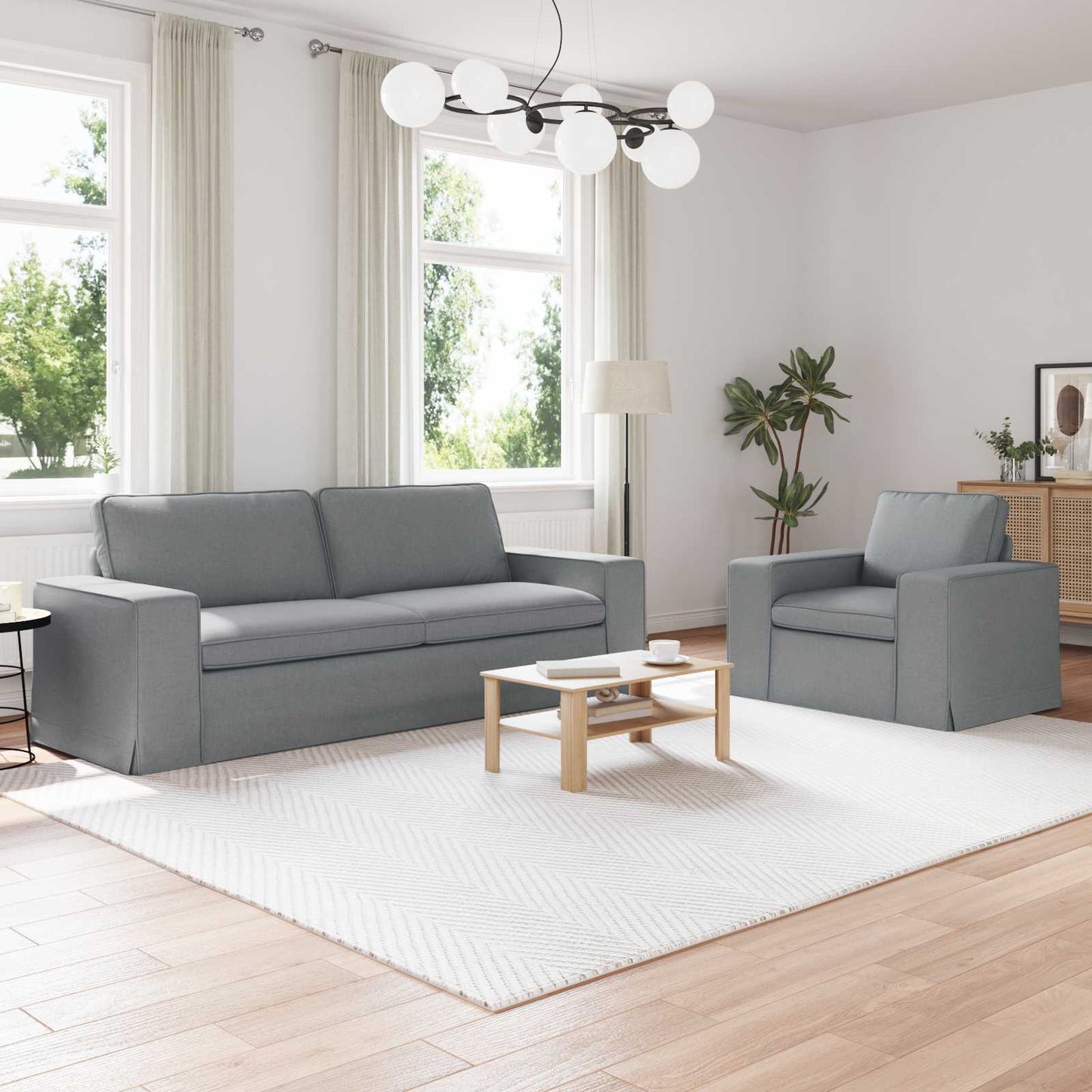 Bankstel 2 pcs Lichtgrijs 222 x 80 x 82 cm Stof is nu te koop bij PeponiXL, paradijselijk wonen!