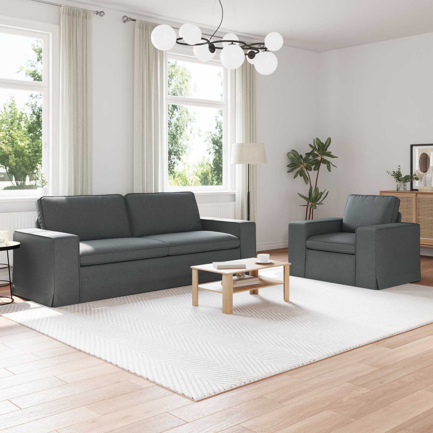 Bankstel 2 pcs Donkergrijs 222 x 80 x 82 cm Stof is nu te koop bij PeponiXL, paradijselijk wonen!
