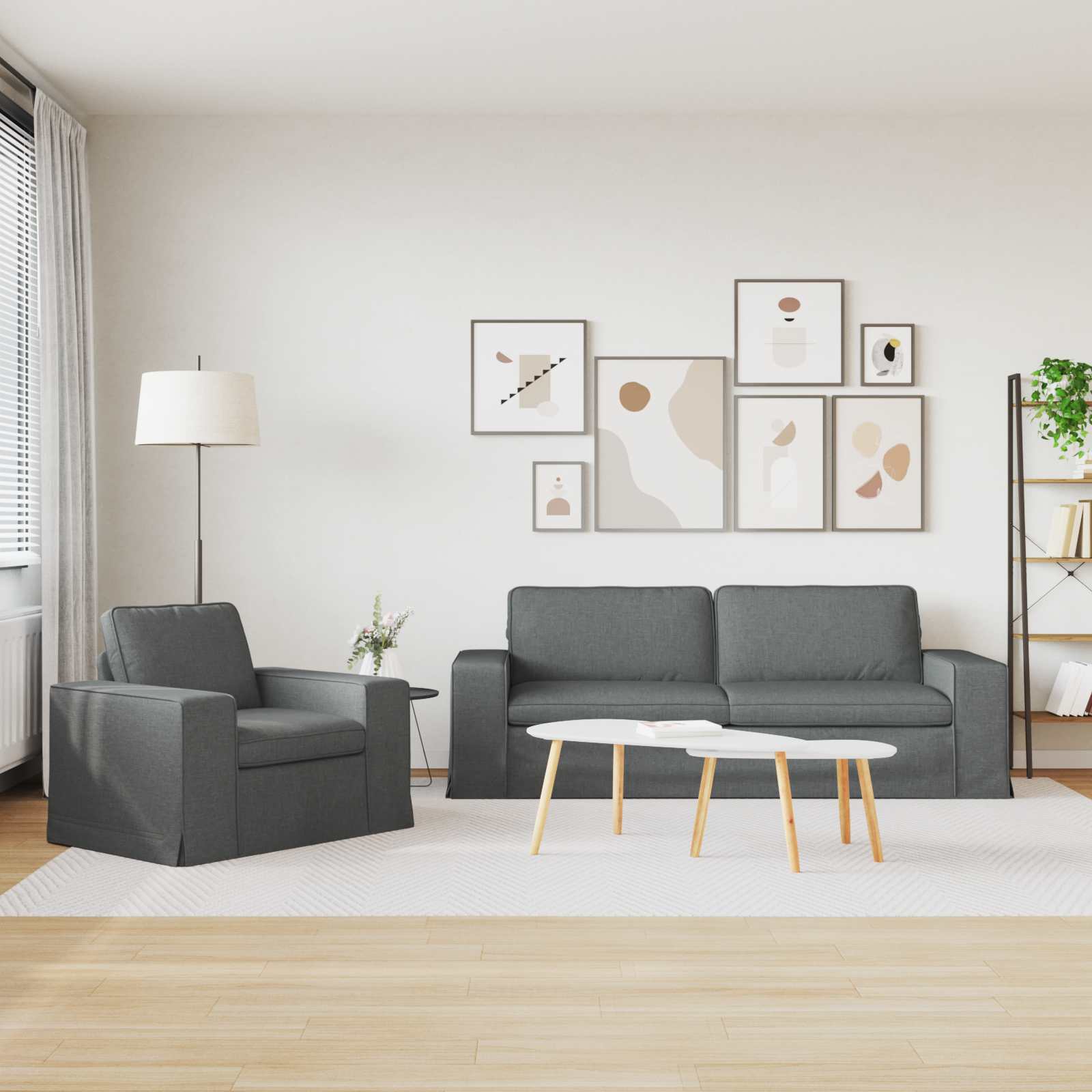 Bankstel 2 pcs Donkergrijs 222 x 80 x 82 cm Stof is nu te koop bij PeponiXL, paradijselijk wonen!