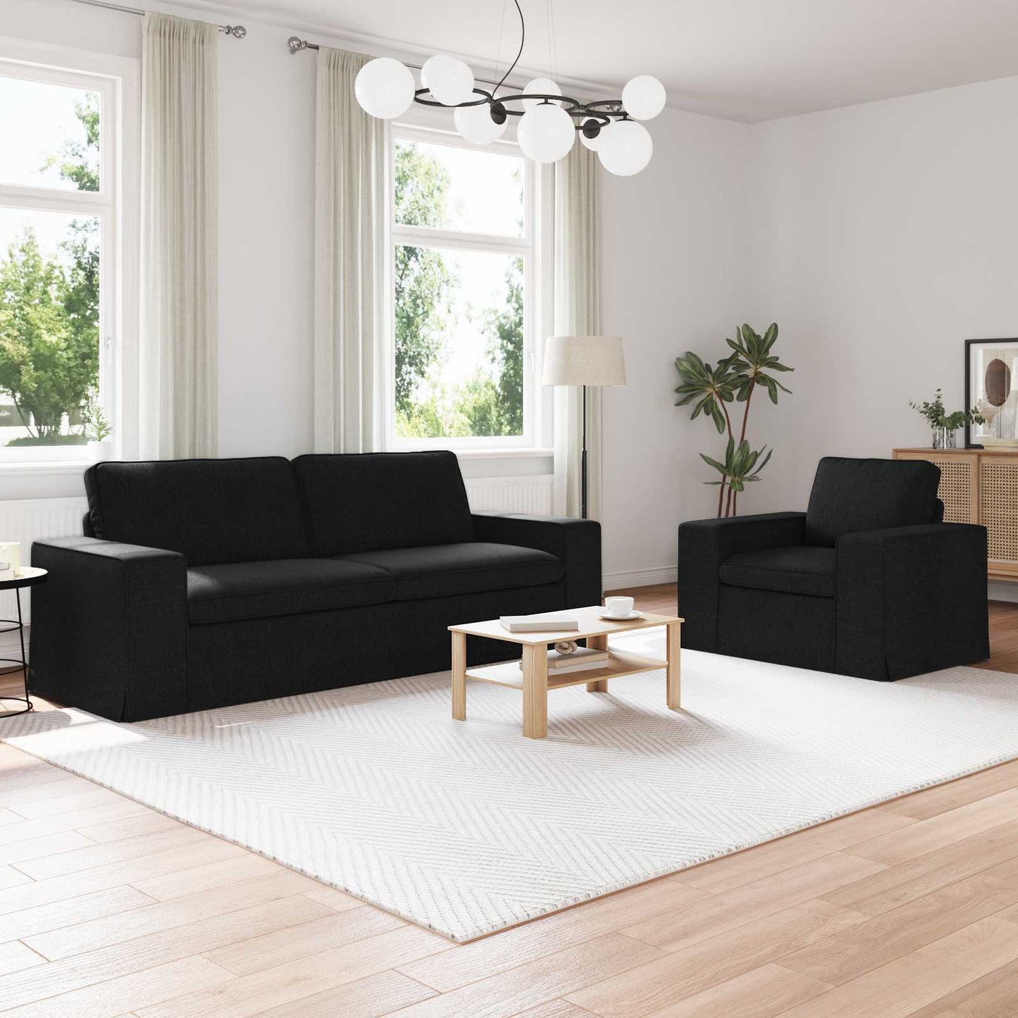 Bankstel 2 pcs Zwart 222 x 80 x 82 cm Stof is nu te koop bij PeponiXL, paradijselijk wonen!