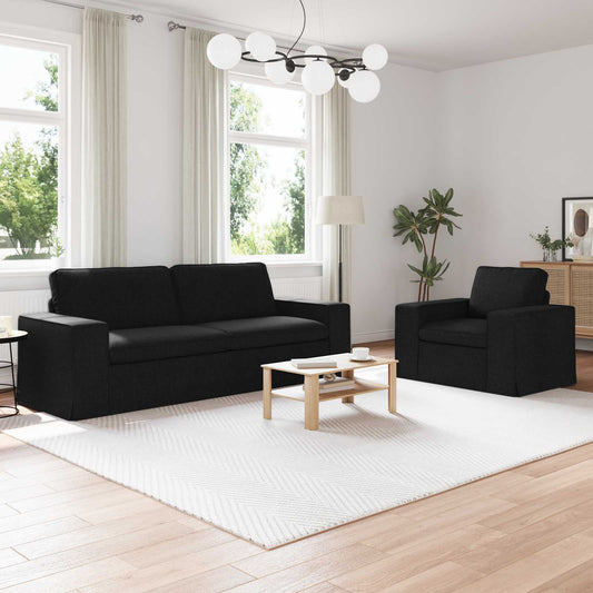 Bankstel 2 pcs Zwart 222 x 80 x 82 cm Stof is nu te koop bij PeponiXL, paradijselijk wonen!