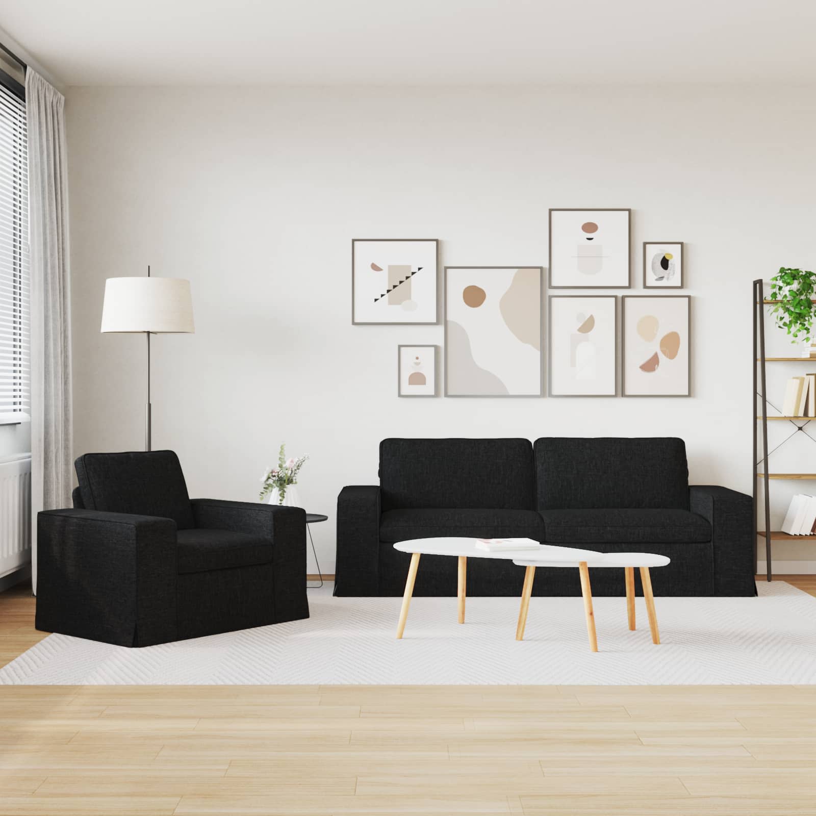 Bankstel 2 pcs Zwart 222 x 80 x 82 cm Stof is nu te koop bij PeponiXL, paradijselijk wonen!