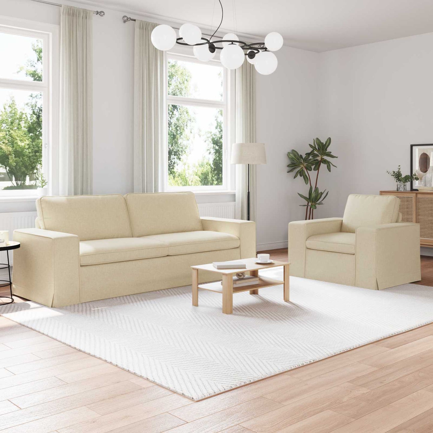 Bankstel 2 pcs Crème 222 x 80 x 82 cm Stof is nu te koop bij PeponiXL, paradijselijk wonen!