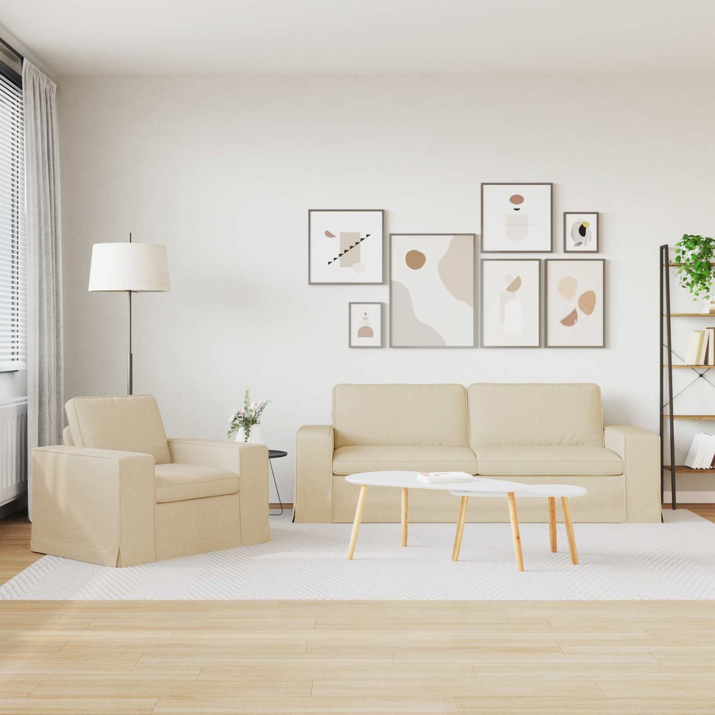 Bankstel 2 pcs Crème 222 x 80 x 82 cm Stof is nu te koop bij PeponiXL, paradijselijk wonen!
