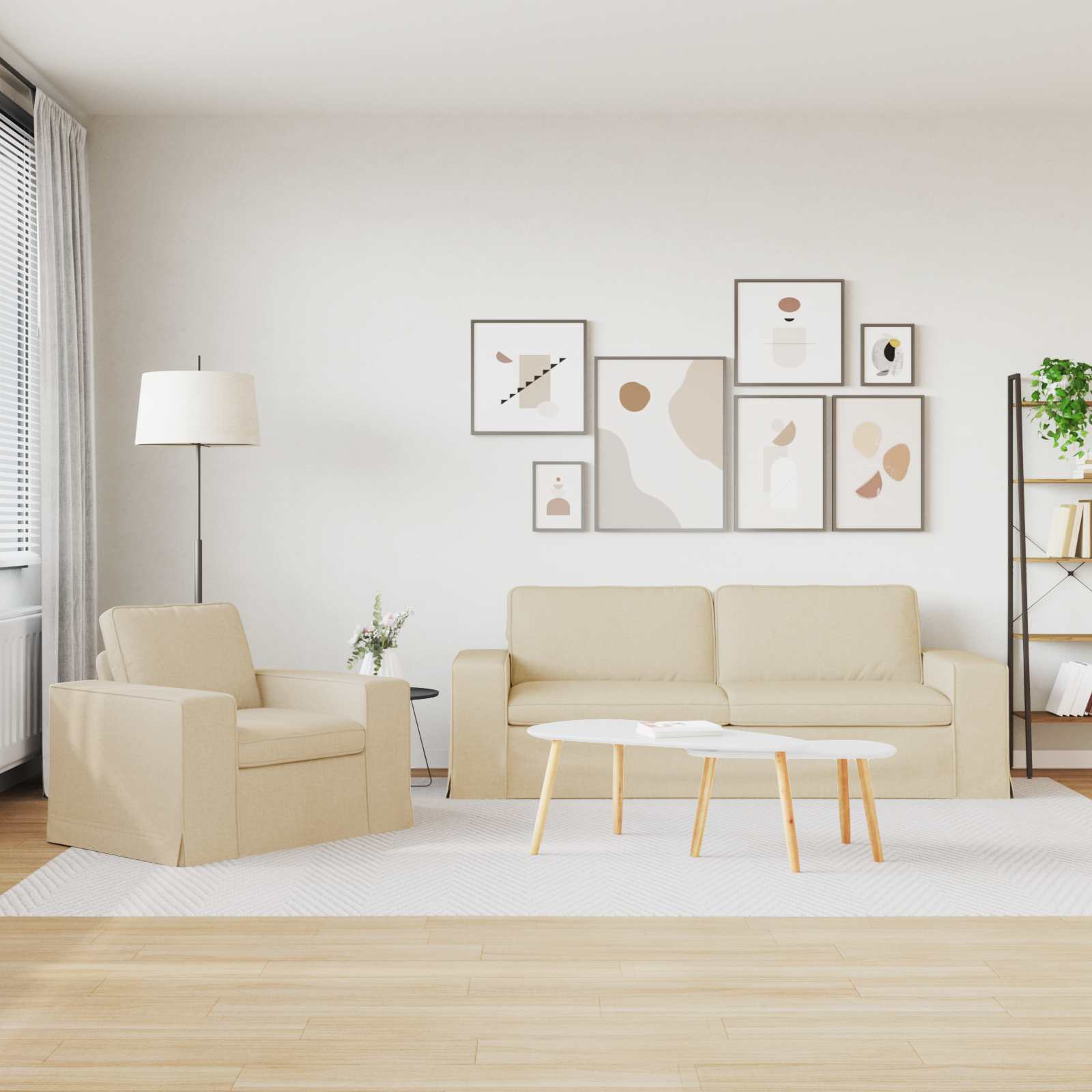 Bankstel 2 pcs Crème 222 x 80 x 82 cm Stof is nu te koop bij PeponiXL, paradijselijk wonen!