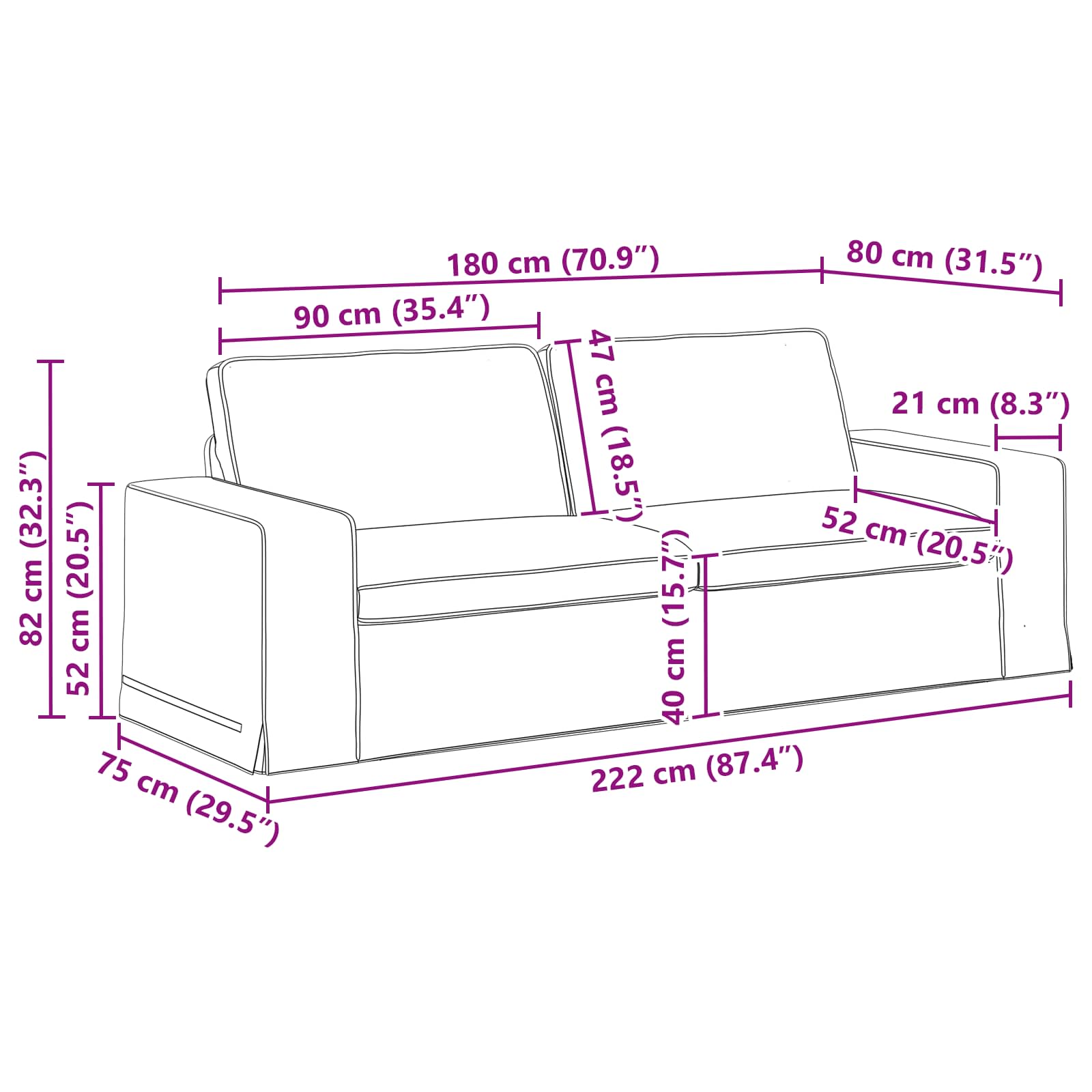 Bankstel 2 pcs Blauw 222 x 80 x 82 cm Stof is nu te koop bij PeponiXL, paradijselijk wonen!