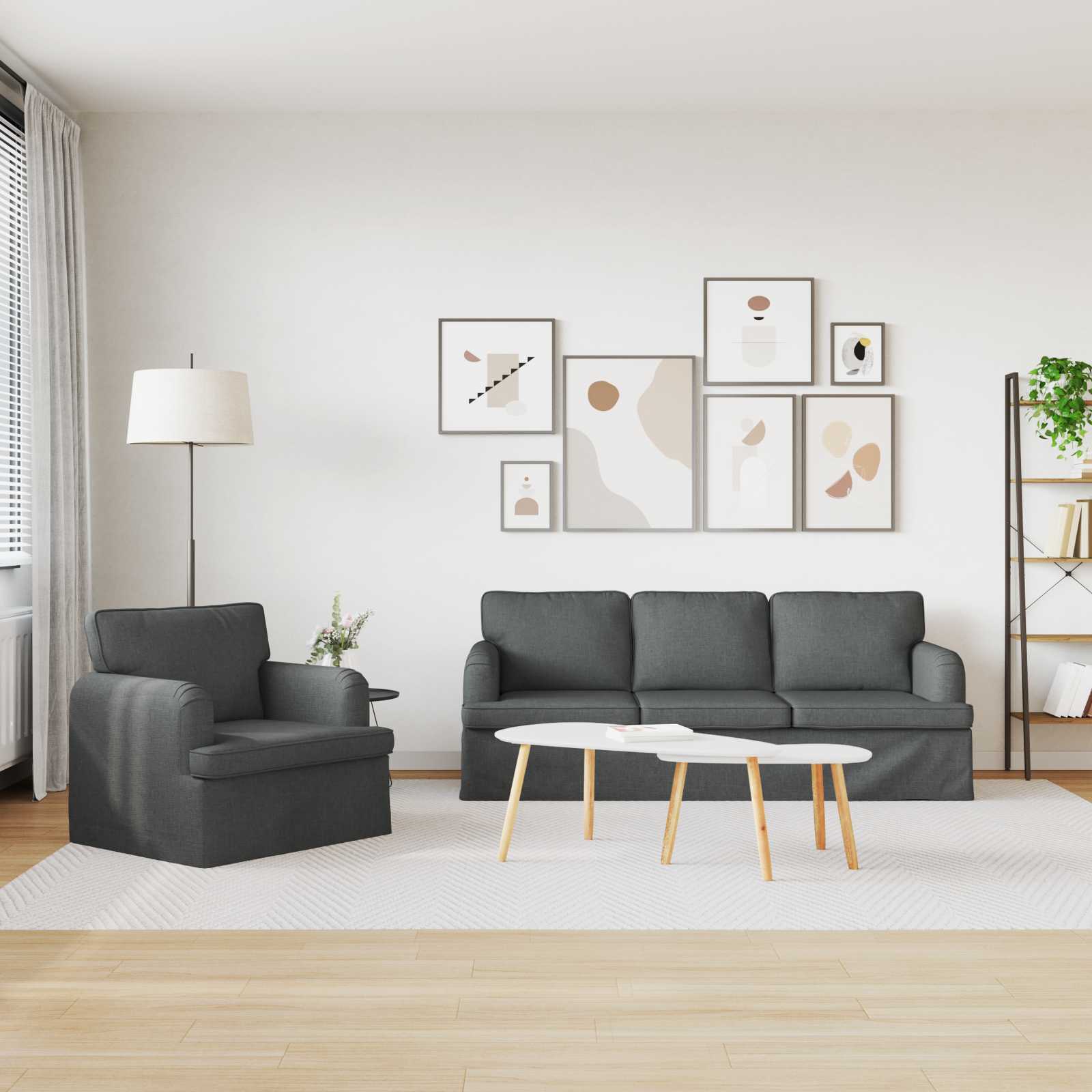 Bankstel 2 pcs Donkergrijs 201 x 80 x 85 cm Stof is nu te koop bij PeponiXL, paradijselijk wonen!