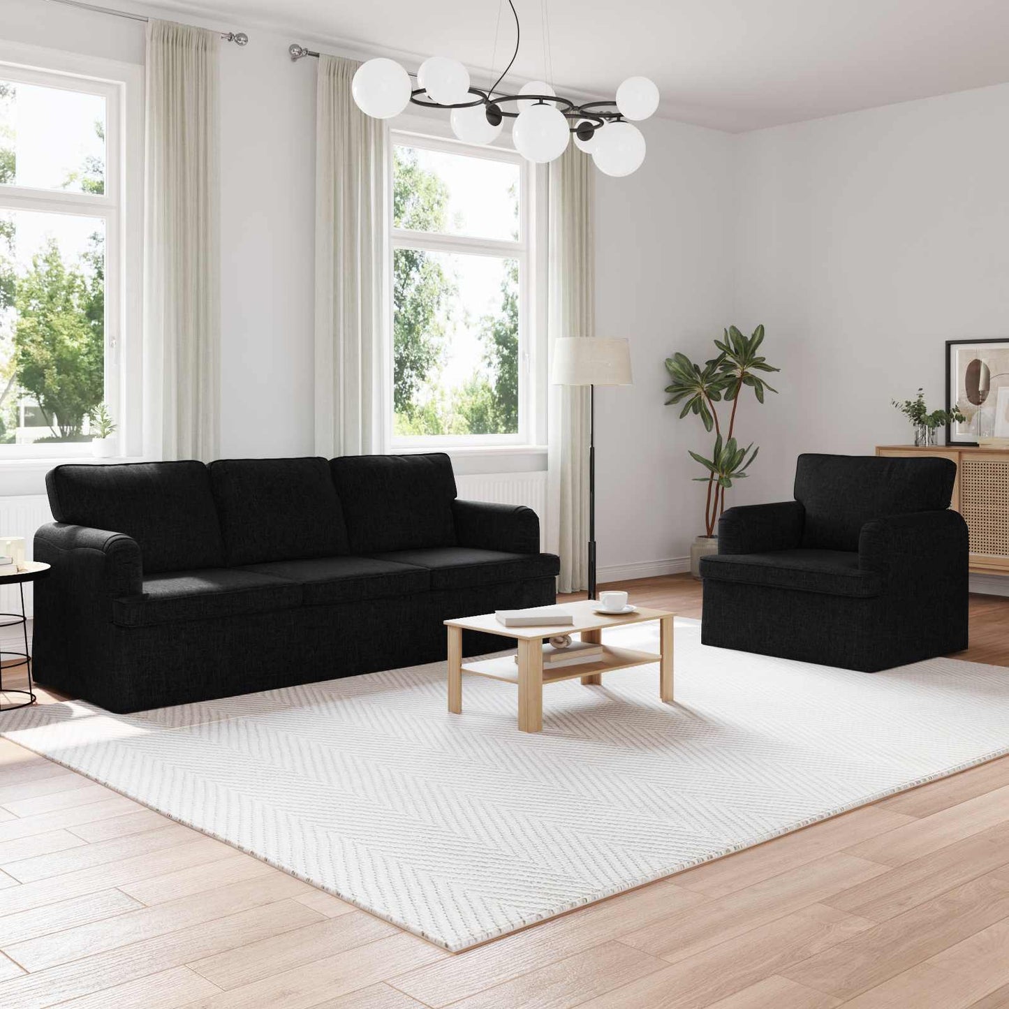Bankstel 2 pcs Zwart 201 x 80 x 85 cm Stof is nu te koop bij PeponiXL, paradijselijk wonen!