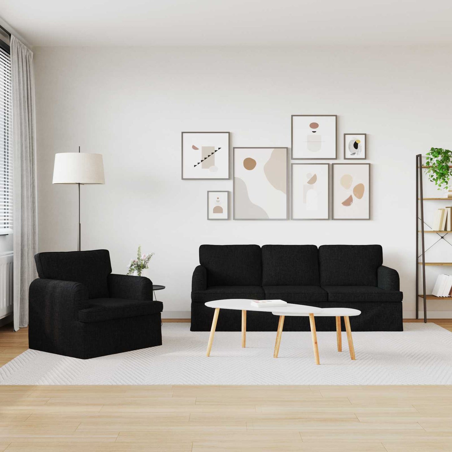 Bankstel 2 pcs Zwart 201 x 80 x 85 cm Stof is nu te koop bij PeponiXL, paradijselijk wonen!
