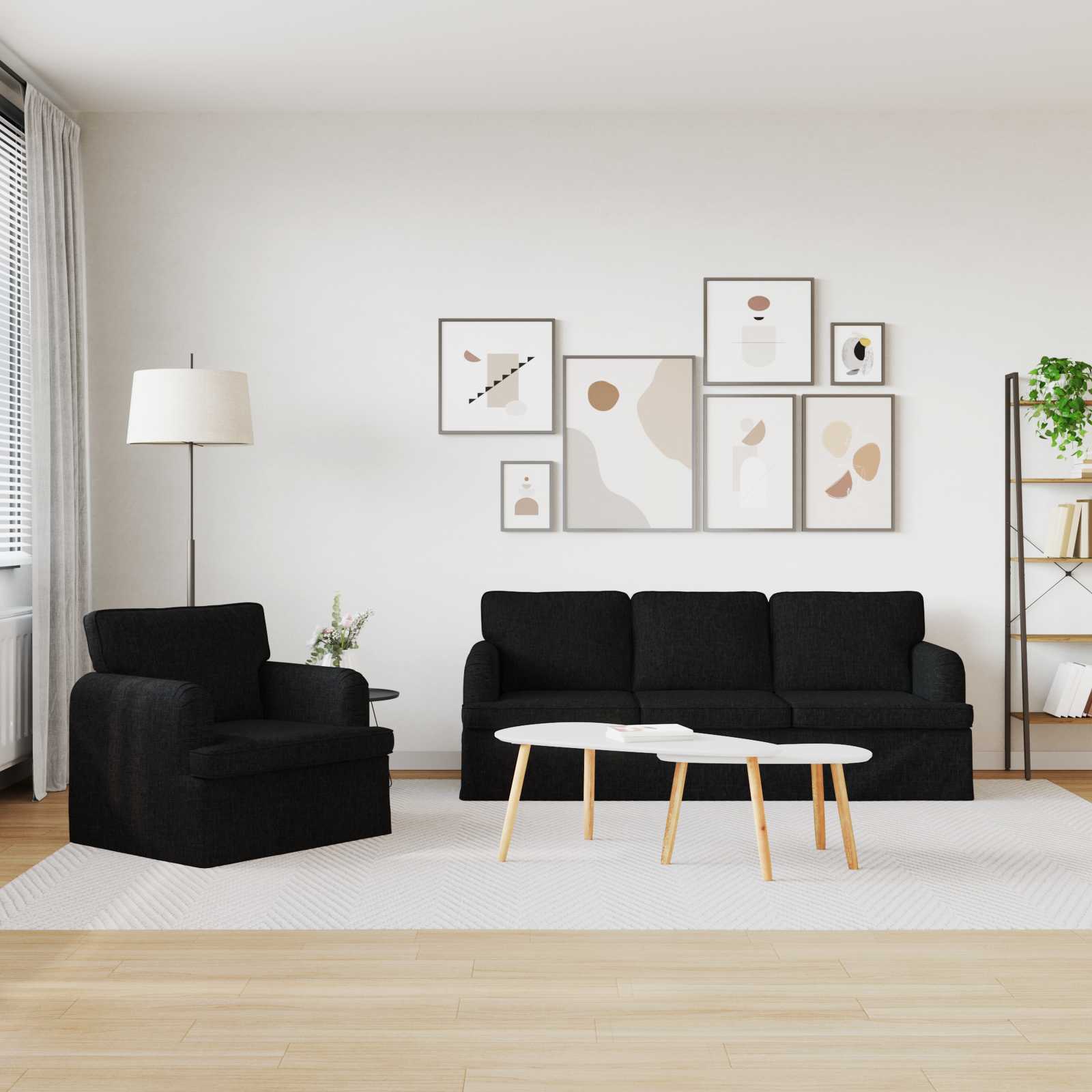 Bankstel 2 pcs Zwart 201 x 80 x 85 cm Stof is nu te koop bij PeponiXL, paradijselijk wonen!