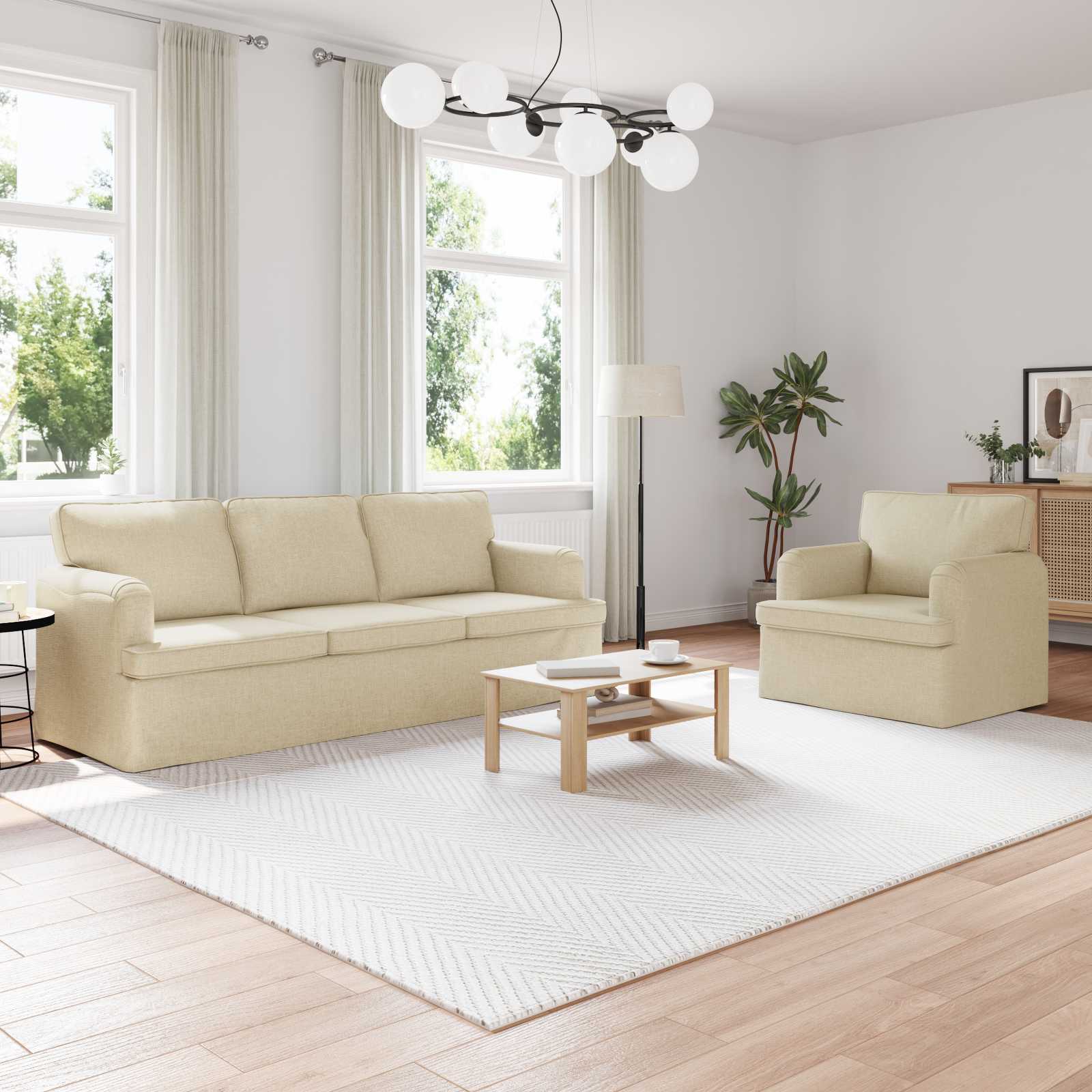 Bankstel 2 pcs Crème 201 x 80 x 85 cm Stof is nu te koop bij PeponiXL, paradijselijk wonen!