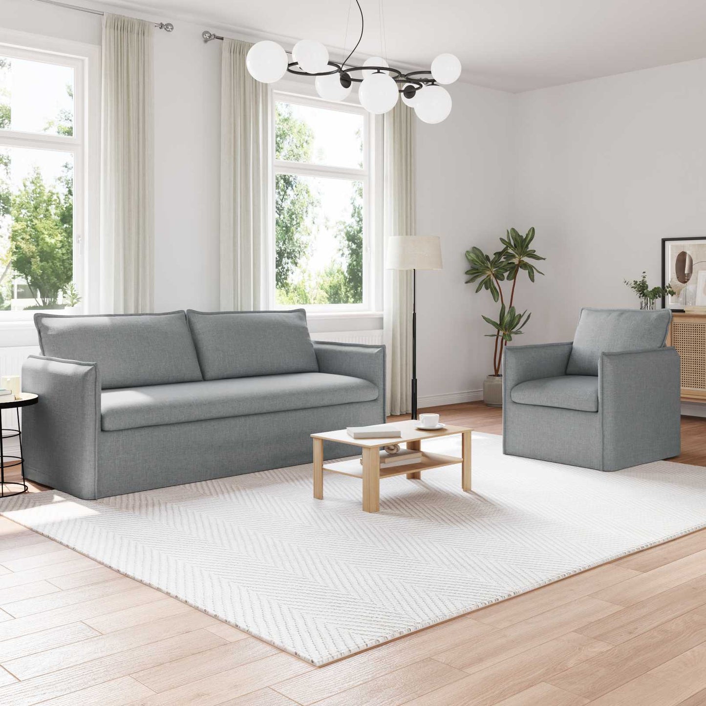 Bankstel 2 pcs Lichtgrijs 196 x 82 x 85 cm Stof is nu te koop bij PeponiXL, paradijselijk wonen!