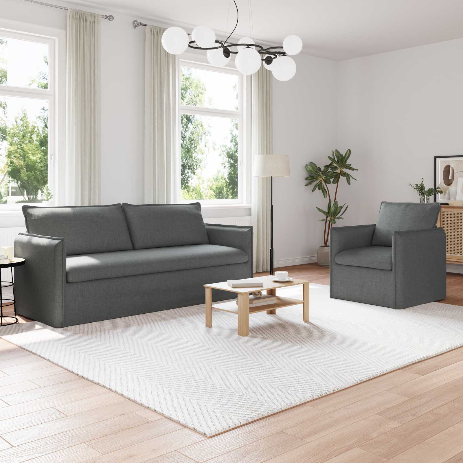 Bankstel 2 pcs Donkergrijs 196 x 82 x 85 cm Stof is nu te koop bij PeponiXL, paradijselijk wonen!