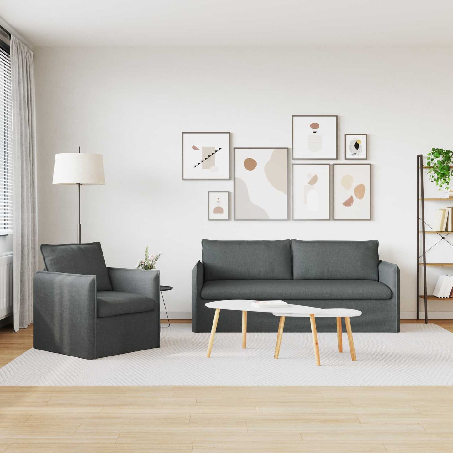 Bankstel 2 pcs Donkergrijs 196 x 82 x 85 cm Stof is nu te koop bij PeponiXL, paradijselijk wonen!