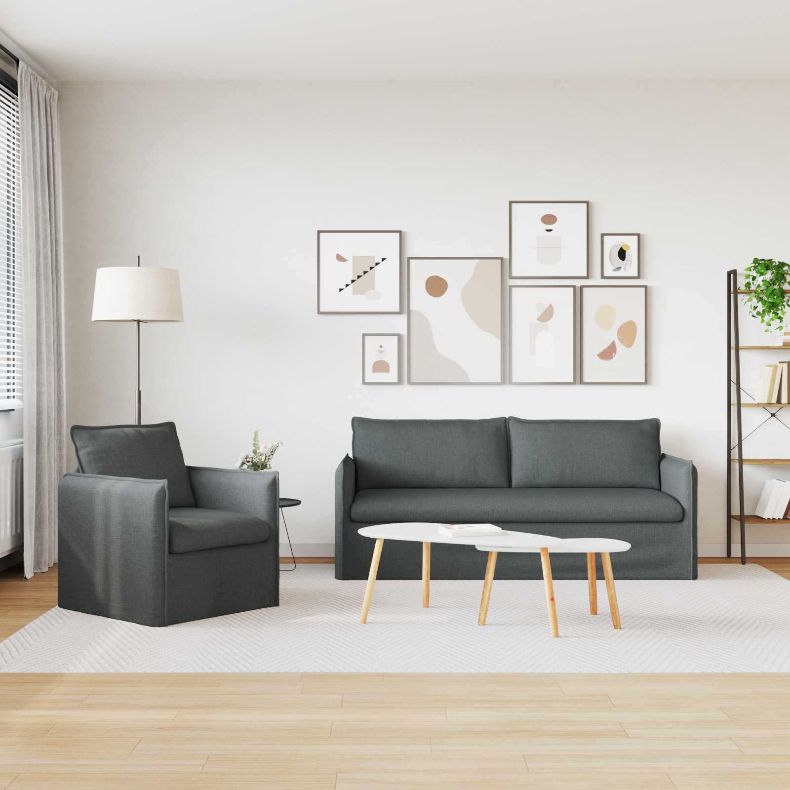 Bankstel 2 pcs Donkergrijs 196 x 82 x 85 cm Stof is nu te koop bij PeponiXL, paradijselijk wonen!