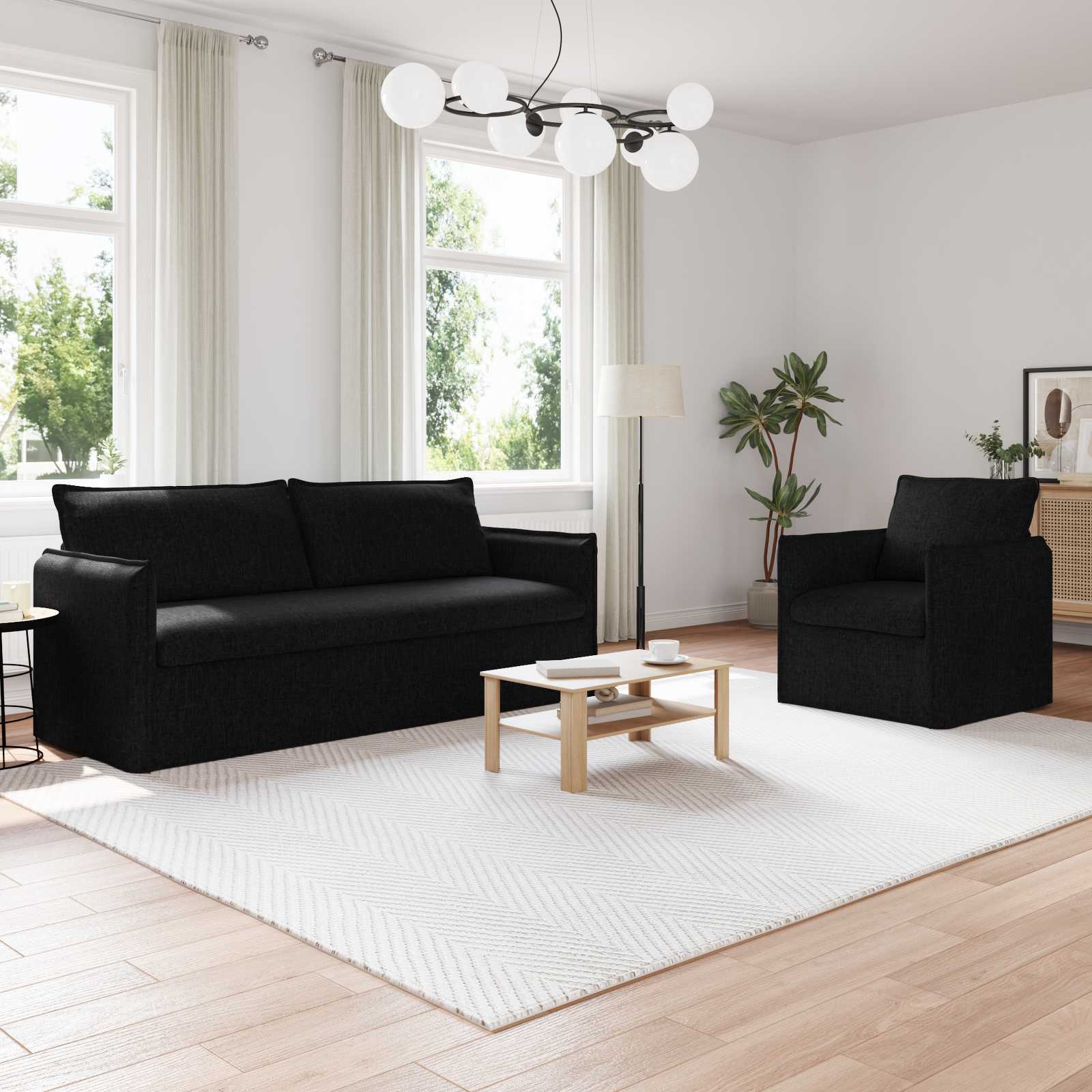 Bankstel 2 pcs Zwart 196 x 82 x 85 cm Stof is nu te koop bij PeponiXL, paradijselijk wonen!