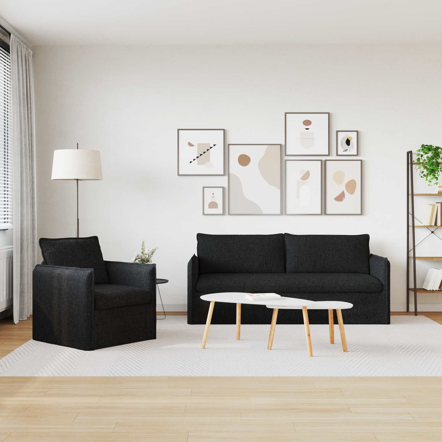 Bankstel 2 pcs Zwart 196 x 82 x 85 cm Stof is nu te koop bij PeponiXL, paradijselijk wonen!