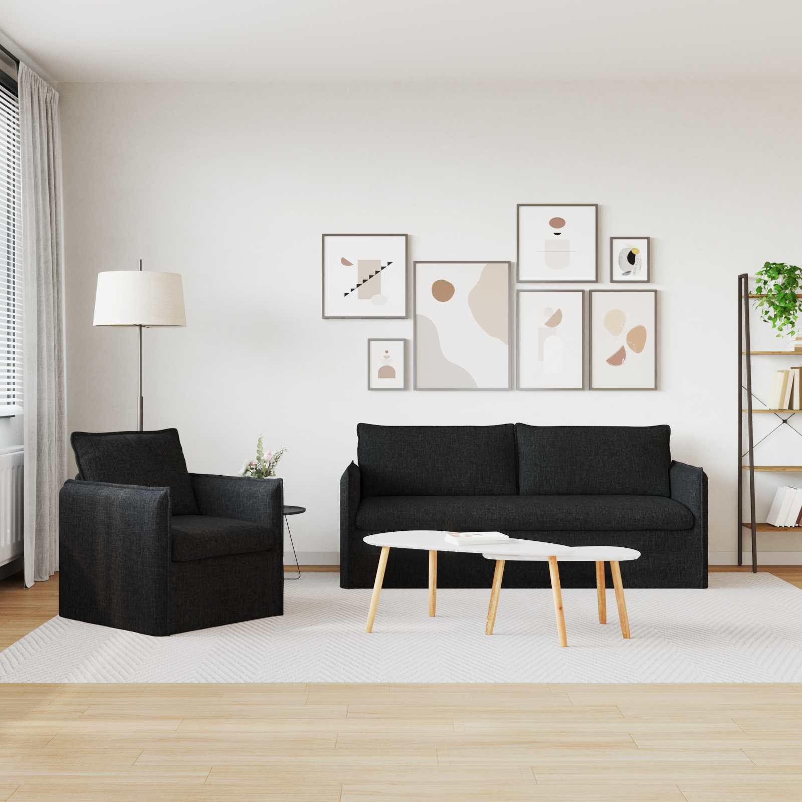 Bankstel 2 pcs Zwart 196 x 82 x 85 cm Stof is nu te koop bij PeponiXL, paradijselijk wonen!