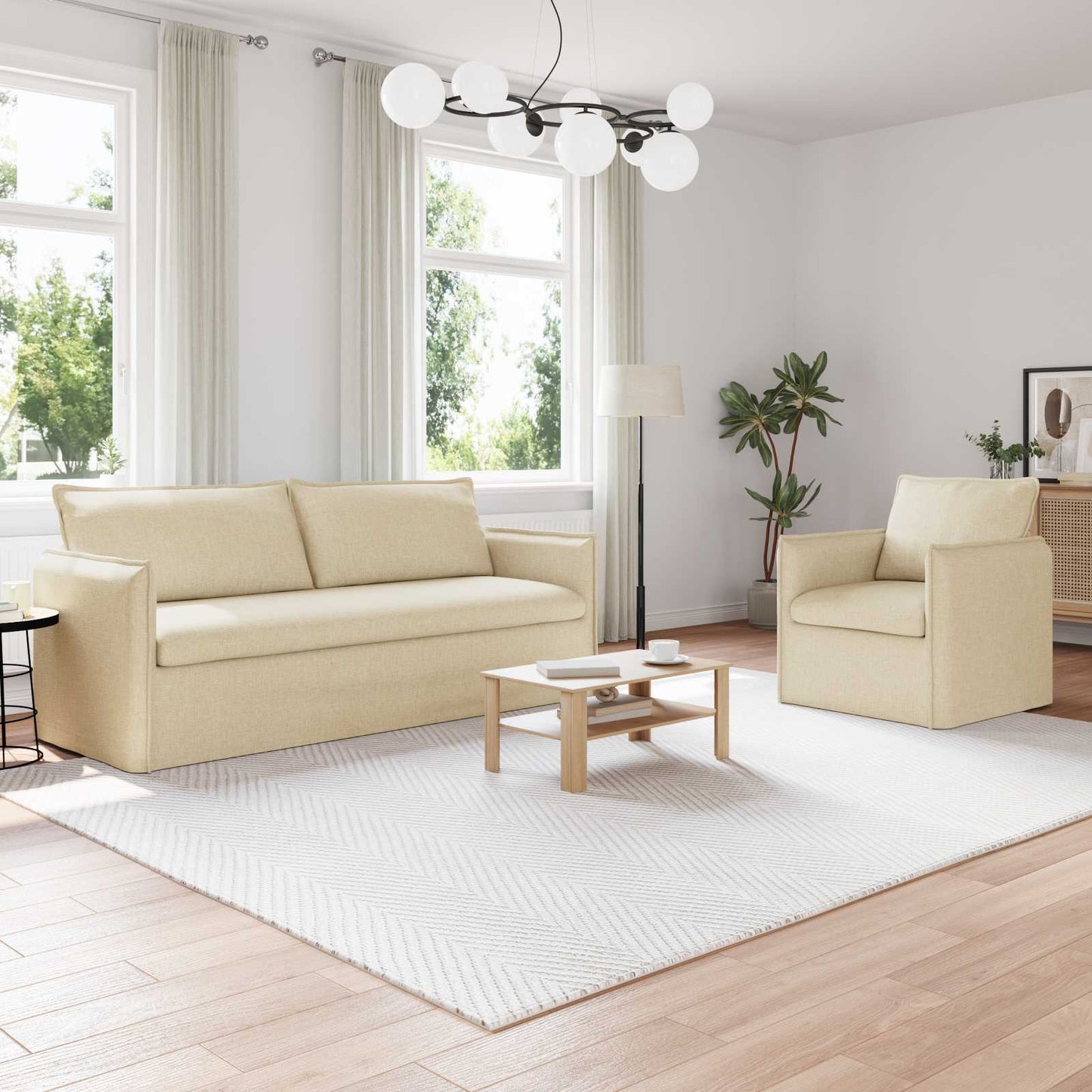 Bankstel 2 pcs Crèmekleurig 196 x 82 x 85 cm Stof is nu te koop bij PeponiXL, paradijselijk wonen!