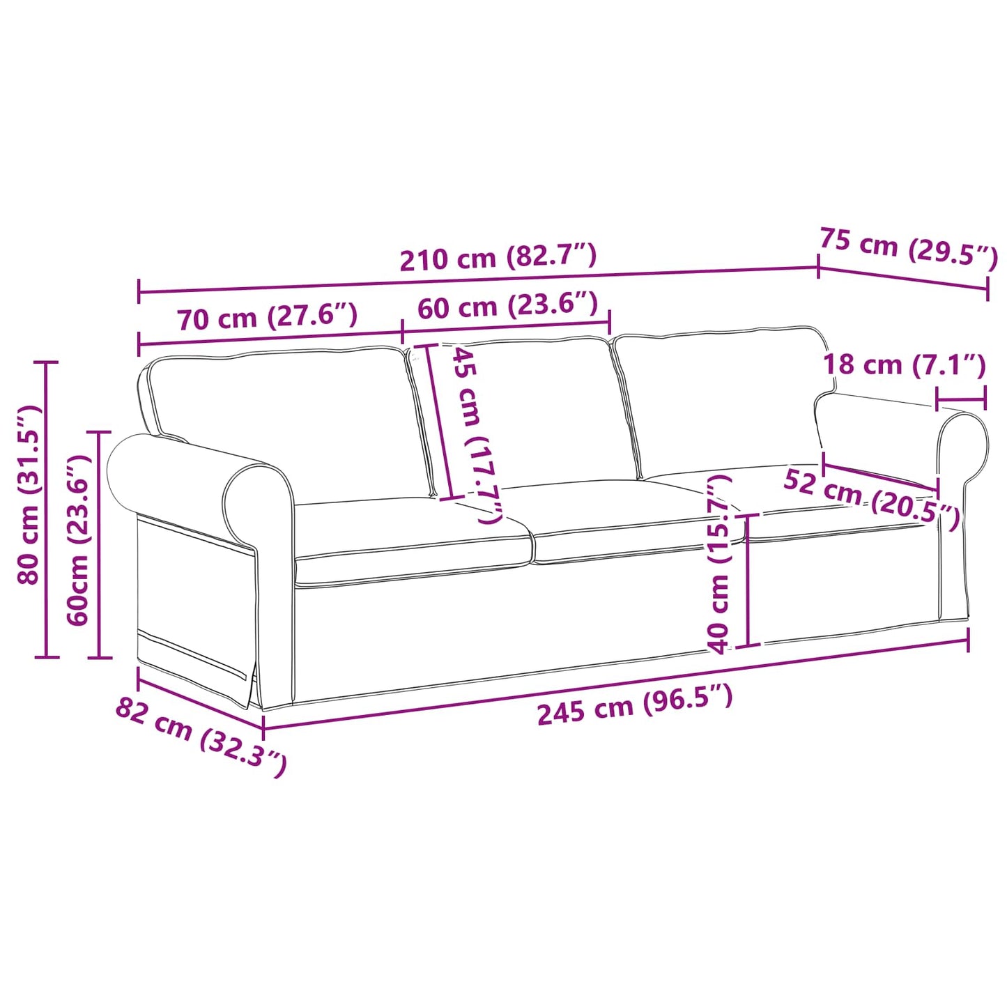 Bankstel 2 pcs Lichtgrijs 245 x 82 x 80 cm Stof is nu te koop bij PeponiXL, paradijselijk wonen!
