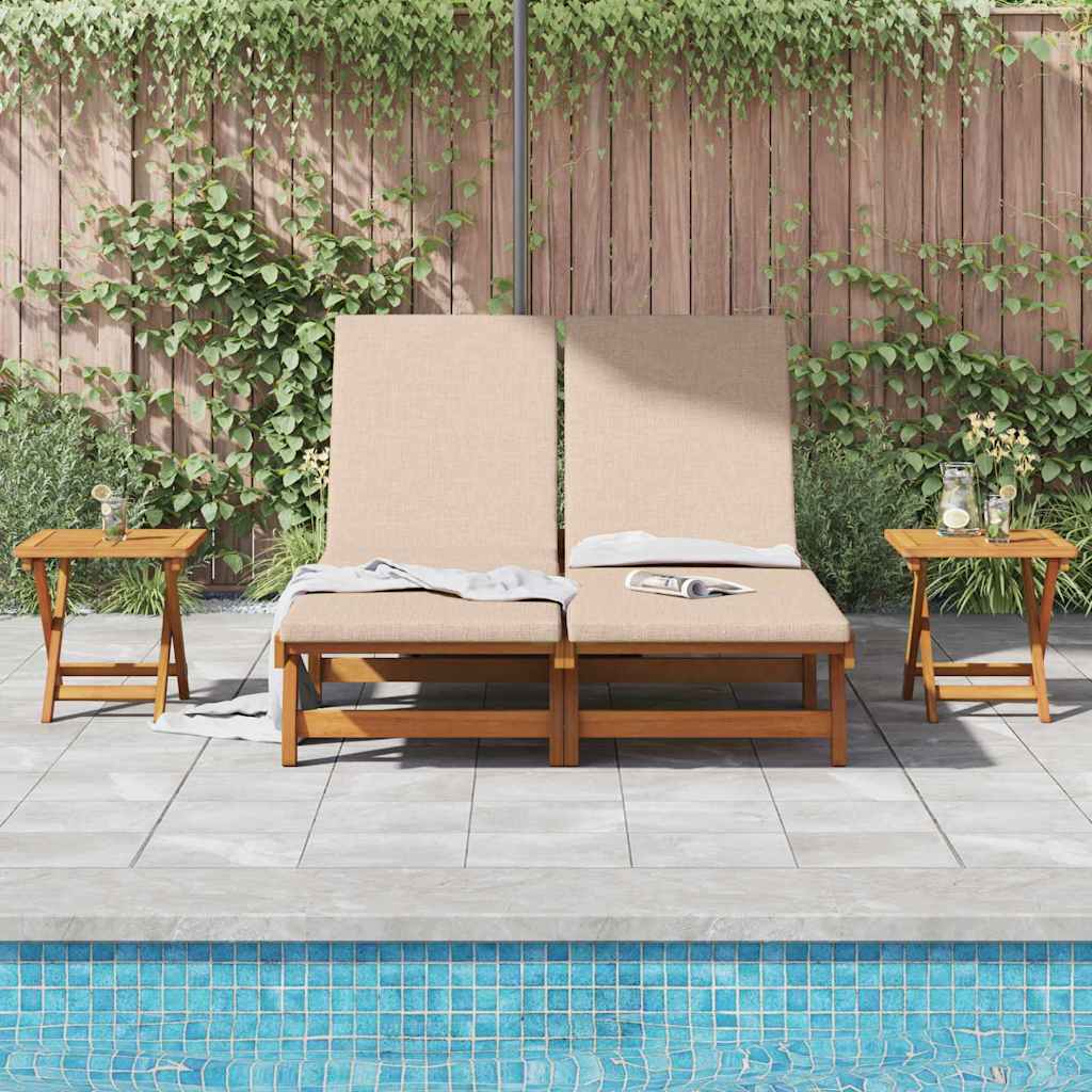 Ligstoel met kussen Beige Massief Acaciahout is nu te koop bij PeponiXL, paradijselijk wonen!