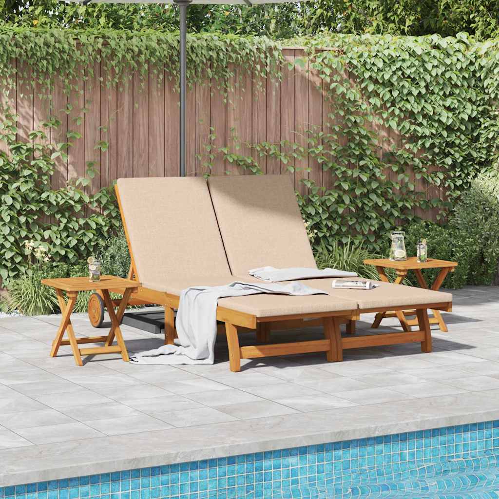 Ligstoel met kussen Beige Massief Acaciahout is nu te koop bij PeponiXL, paradijselijk wonen!