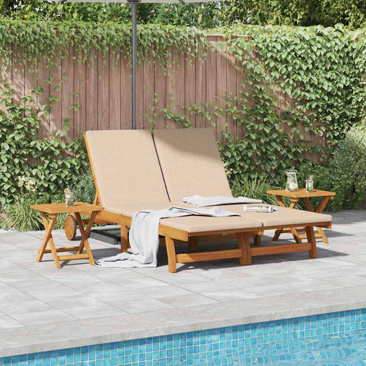 Ligstoel met kussen Beige Massief Acaciahout is nu te koop bij PeponiXL, paradijselijk wonen!