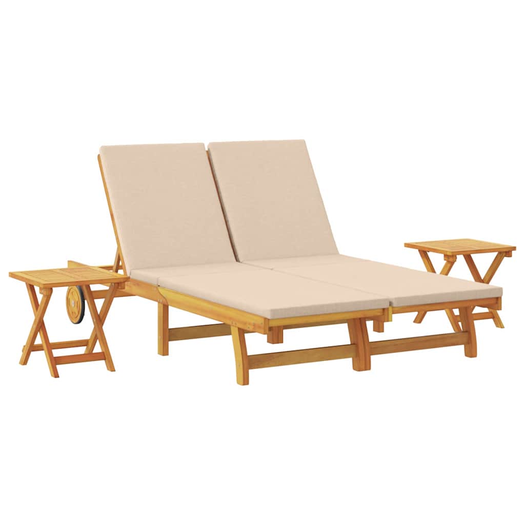 Ligstoel met kussen Beige Massief Acaciahout is nu te koop bij PeponiXL, paradijselijk wonen!