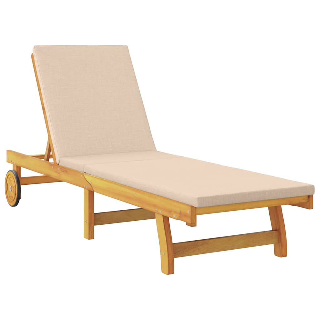 Ligstoel met kussen Beige Massief Acaciahout is nu te koop bij PeponiXL, paradijselijk wonen!