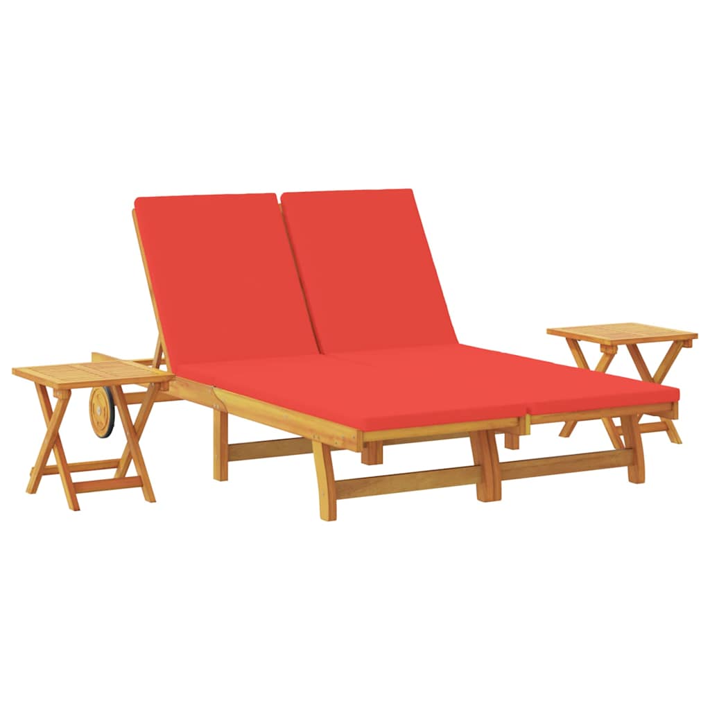 Ligstoel met kussen Rood Massief Acaciahout is nu te koop bij PeponiXL, paradijselijk wonen!