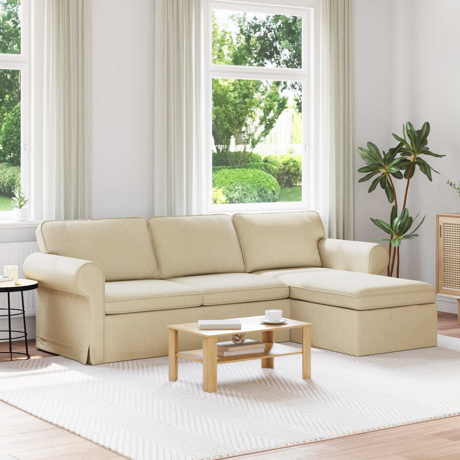 Bank Crème 245 x 138 x 80 cm Stof is nu te koop bij PeponiXL, paradijselijk wonen!