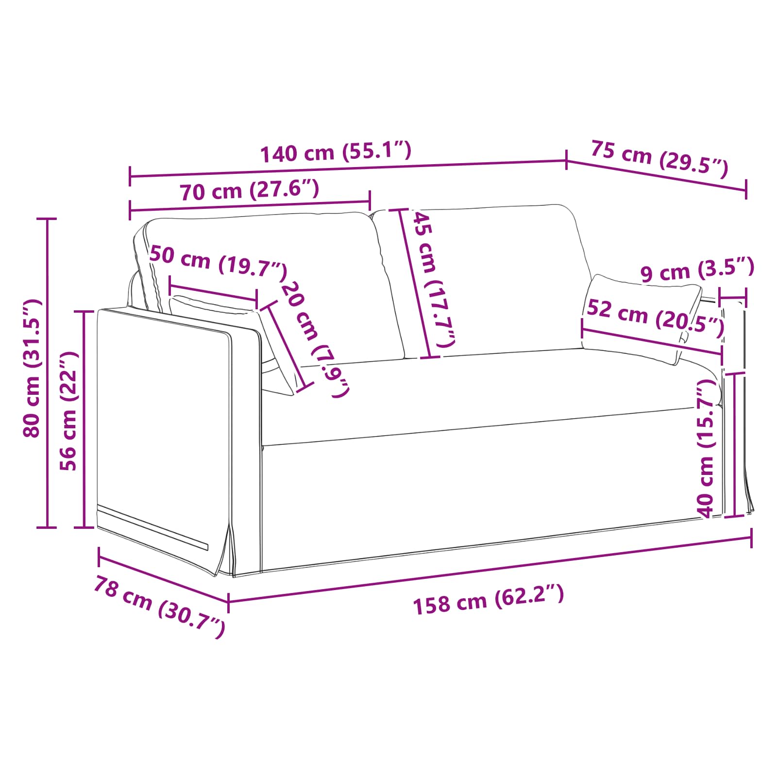 Bank Blauw 158 x 78 x 80 cm Stof is nu te koop bij PeponiXL, paradijselijk wonen!