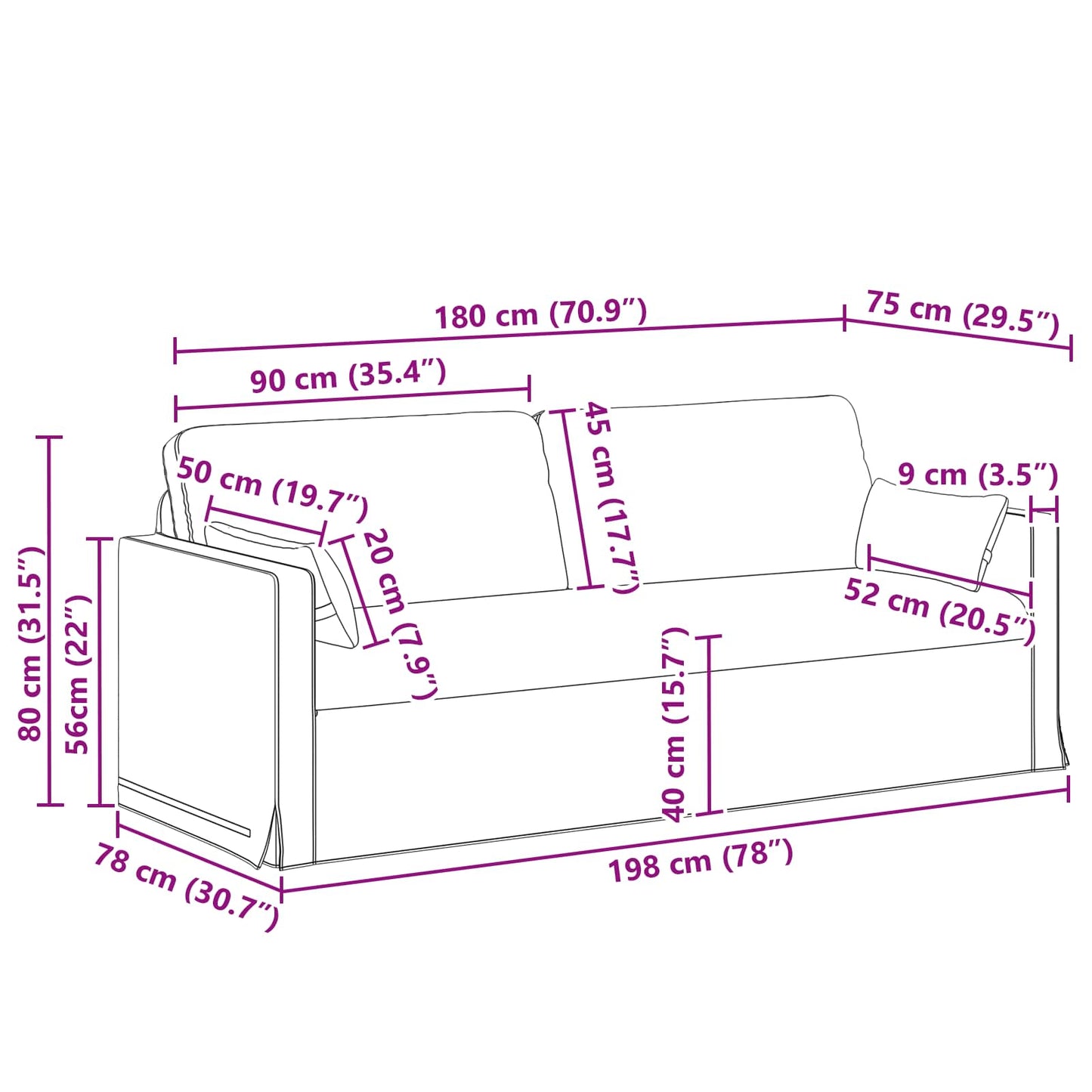 Bank Donkergrijs 198 x 78 x 80 cm Stof is nu te koop bij PeponiXL, paradijselijk wonen!