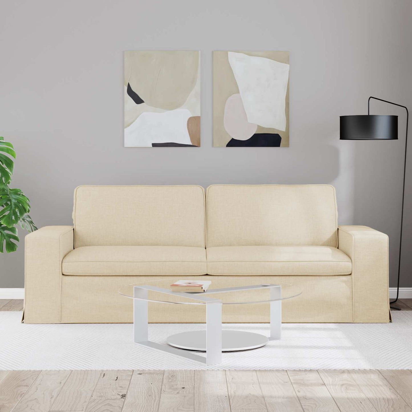 Bank Crème 222 x 80 x 82 cm Stof is nu te koop bij PeponiXL, paradijselijk wonen!