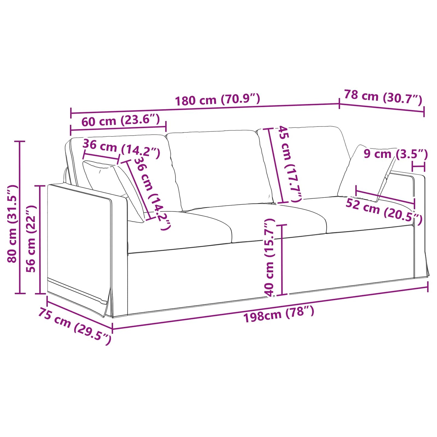 Bank Roze 198 x 78 x 80 cm Fluweel is nu te koop bij PeponiXL, paradijselijk wonen!