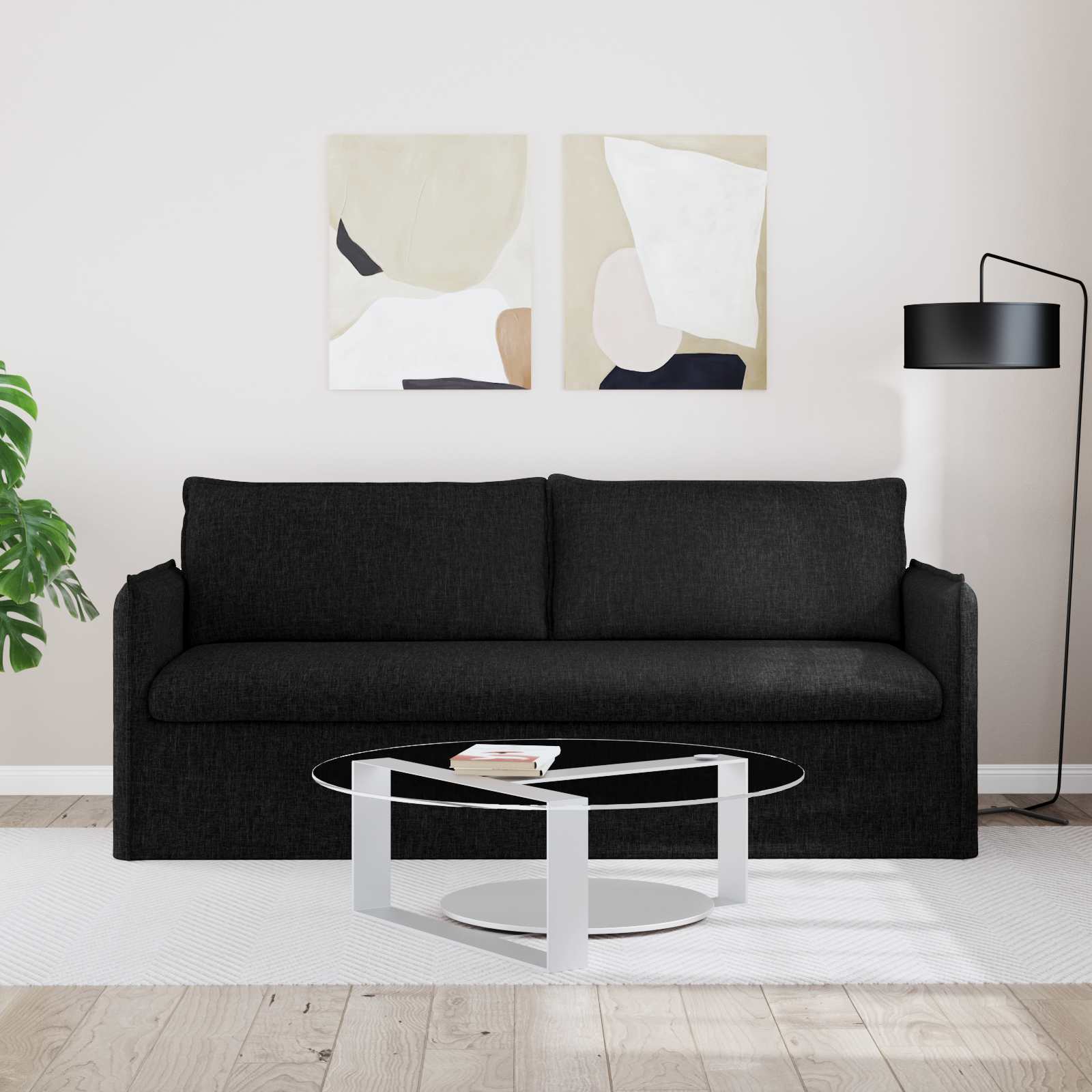 Bank Zwart 196 x 82 x 85 cm Stof is nu te koop bij PeponiXL, paradijselijk wonen!