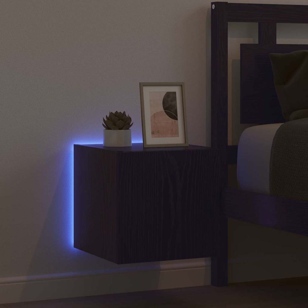 TV Wandkast met LED Zwart Eiken 30,5 x 35 x 30 cm Bewerkt hout is nu te koop bij PeponiXL, paradijselijk wonen!