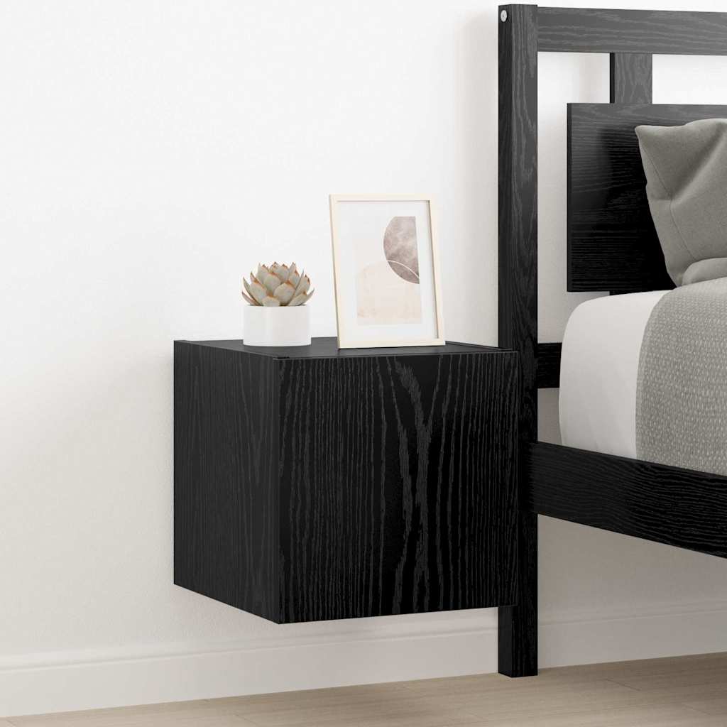 TV Wandkast met LED Zwart Eiken 30,5 x 35 x 30 cm Bewerkt hout is nu te koop bij PeponiXL, paradijselijk wonen!
