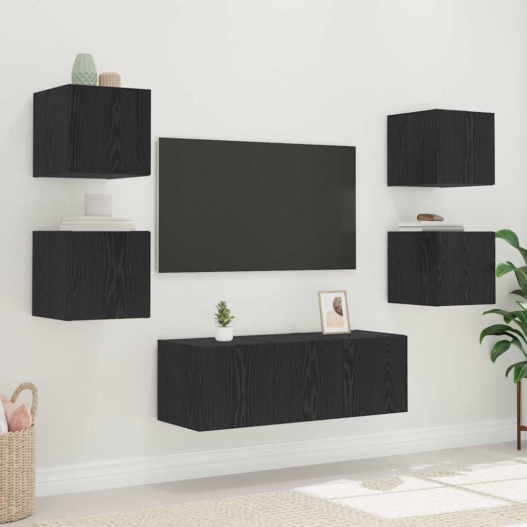 TV Wandkast met LED Zwart Eiken 30,5 x 35 x 30 cm Bewerkt hout is nu te koop bij PeponiXL, paradijselijk wonen!